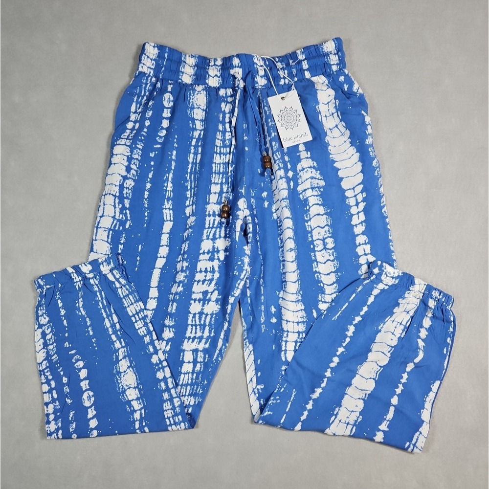 Blue Island Womens‎ Blue White Tie Dye Jogger Pants Size Medium NWT